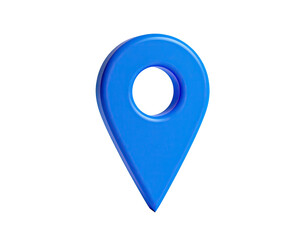 Shiny, blue, 3D location marker pin floating against a stark, black background