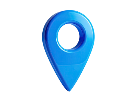 Glossy, vibrant blue map pointer, icon indicating location on a dark background