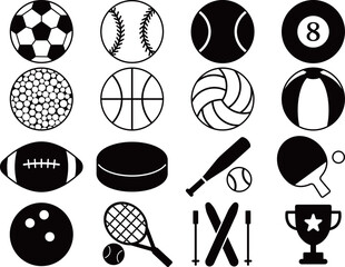スポーツのアイコン16種セット　モノトーン
