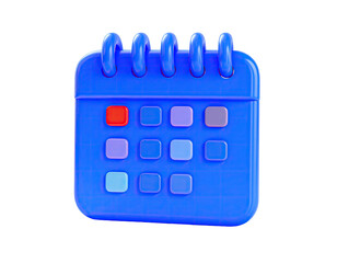 A stylized 3D blue calendar with highlighted date squares against a black background