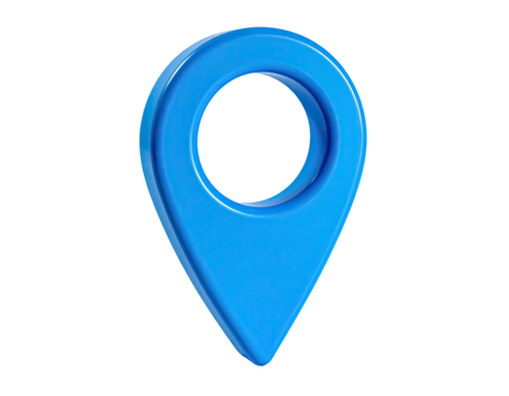 3D render of a shiny blue location pin with a black background