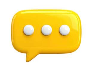 Shiny yellow speech bubble with three white dots, against a black background