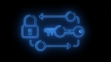 Abstract neon blue visualization of digital security, featuring a locked padlock and dynamic key exchange, representing encryption, access control, and data protection concepts - Powered by Adobe