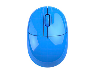 Shiny blue computer mouse, top view, against a black background