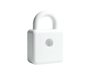 3D rendered white padlock with a rounded handle, set against a dark background