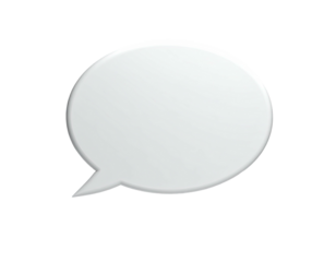 A blank white speech bubble, slightly angled, on a black background