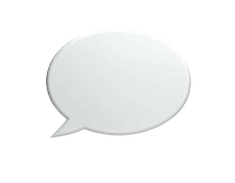 A blank white speech bubble, slightly angled, on a black background