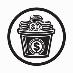 Money Container with Dollar Logo and Coins Design Logo Vector