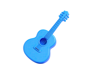 Blue-lit acoustic guitar rendered in 3D against a black background
