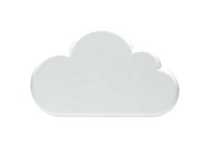 A 3D rendering of a white cloud with a soft glow against a black background