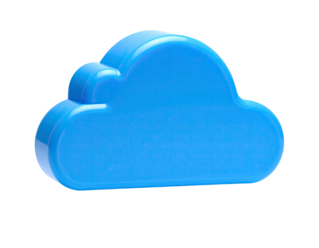 Glossy, blue, cloud-shaped icon, rendered with a shadow, against a black background