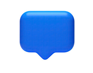 Shiny, blue, rounded square speech bubble floating on a stark black background