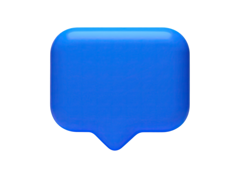 Shiny, blue, rounded square speech bubble floating on a stark black background