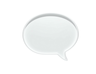 A glossy white speech bubble isolated on a black background, ready for text