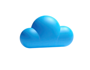 A stylized, puffy, 3D cloud icon, glowing blue against a stark black background