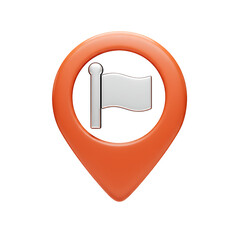 Orange Map Pointer with Flag Inside on White Background