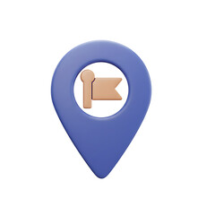 Blue Location Pin with Flag Icon on White Background