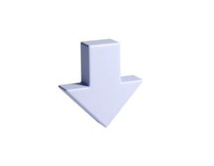 A 3D, angled white arrow points downward, against a deep black background