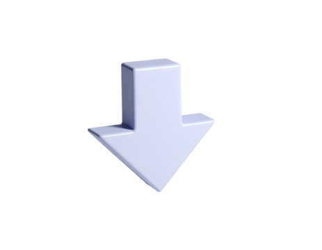 A 3D, angled white arrow points downward, against a deep black background