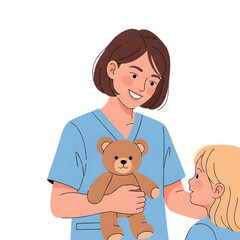 Pediatric Nurse Holding Teddy Bear Vector Illustration