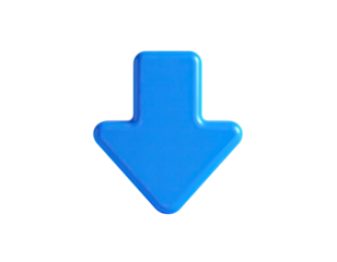 A vivid blue, 3D arrow pointing downward, set against a stark black background