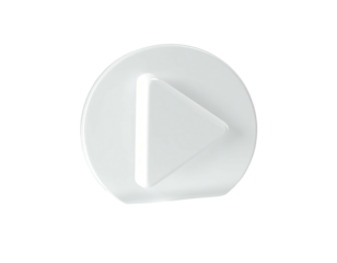 3D rendering of a white play button inside a white circle on black background