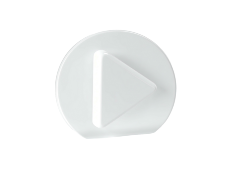 3D rendering of a white play button inside a white circle on black background