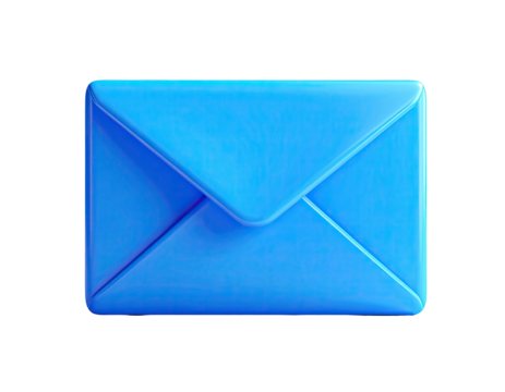A glossy blue envelope, slightly rounded, against a black background, digital