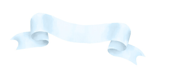 Blue shades ribbon, empty manuscript for text. Watercolor illustration. Unrolled scroll, isolated on white background. For congratulations, on cards, invitations, for children's party and gender party