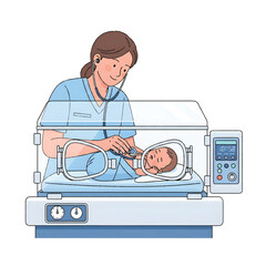 Nurse Caring for Newborn Baby in Maternity Ward Vector