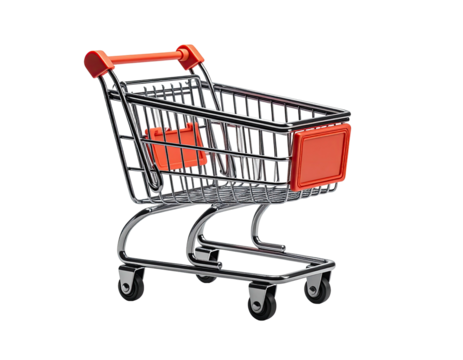 Rendered shopping cart with red accents against black backdrop