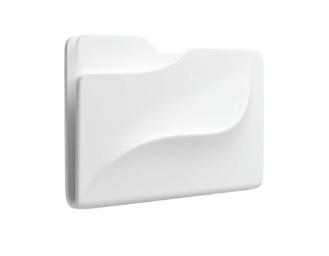 A 3D rendered, white, stylized folder with flowing lines