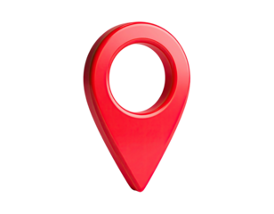 Shiny, three-dimensional red location pin against a stark black background
