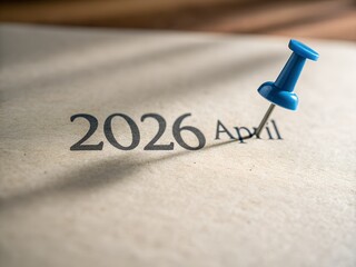 Blue push pin on 2026 april date of calendar or appointment book