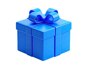 Obraz premium Rendered 3D bright blue gift box with a matching bow on a black background