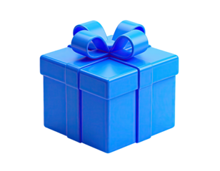 Rendered 3D bright blue gift box with a matching bow on a black background