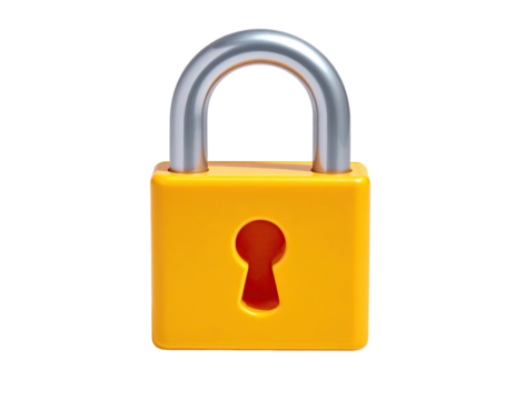 Bright yellow padlock with a silver shackle, on black background