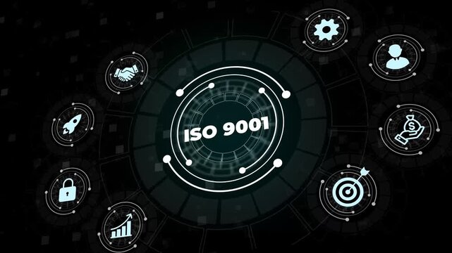 ISO 9001 Standard certification standardisation quality control concept on screen.