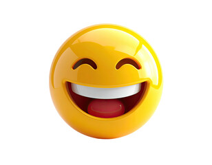 3D rendered happy yellow emoji with wide open smile and white teeth