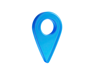 Shiny 3D blue location pin isolated on a black background