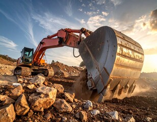 Heavy Excavator Digging Earth at a Construction Site