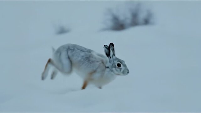 Snowshoe hare and coyote in winter landscape
