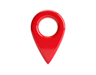 Glossy, red, three-dimensional map pin, centered on a black background