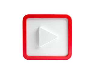 A glossy red-bordered white button with a play arrow, on a black background