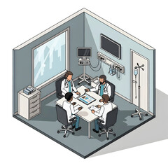 Doctors Discussing Patient File at Conference Table Vector