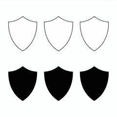 Icons of shields in black and white design for security and protection theme illustrations