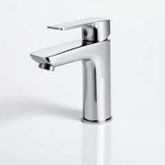 Modern chrome faucet fixture isolated on a seamless white background for bath design