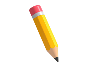 A yellow pencil with pink eraser and black tip, angled against a black background