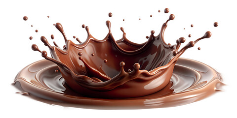 Spectacular Chocolate Splash Crown on a Plate with Droplets on Transparent Background stunning chocolate splash