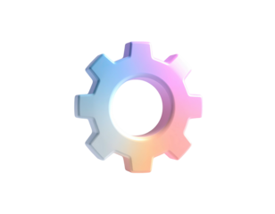 3D gear icon with a rainbow gradient against a black background